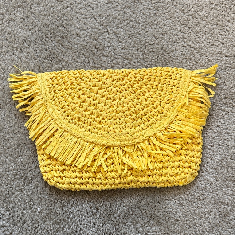 Sunny Yellow Woven Clutch with Fringe